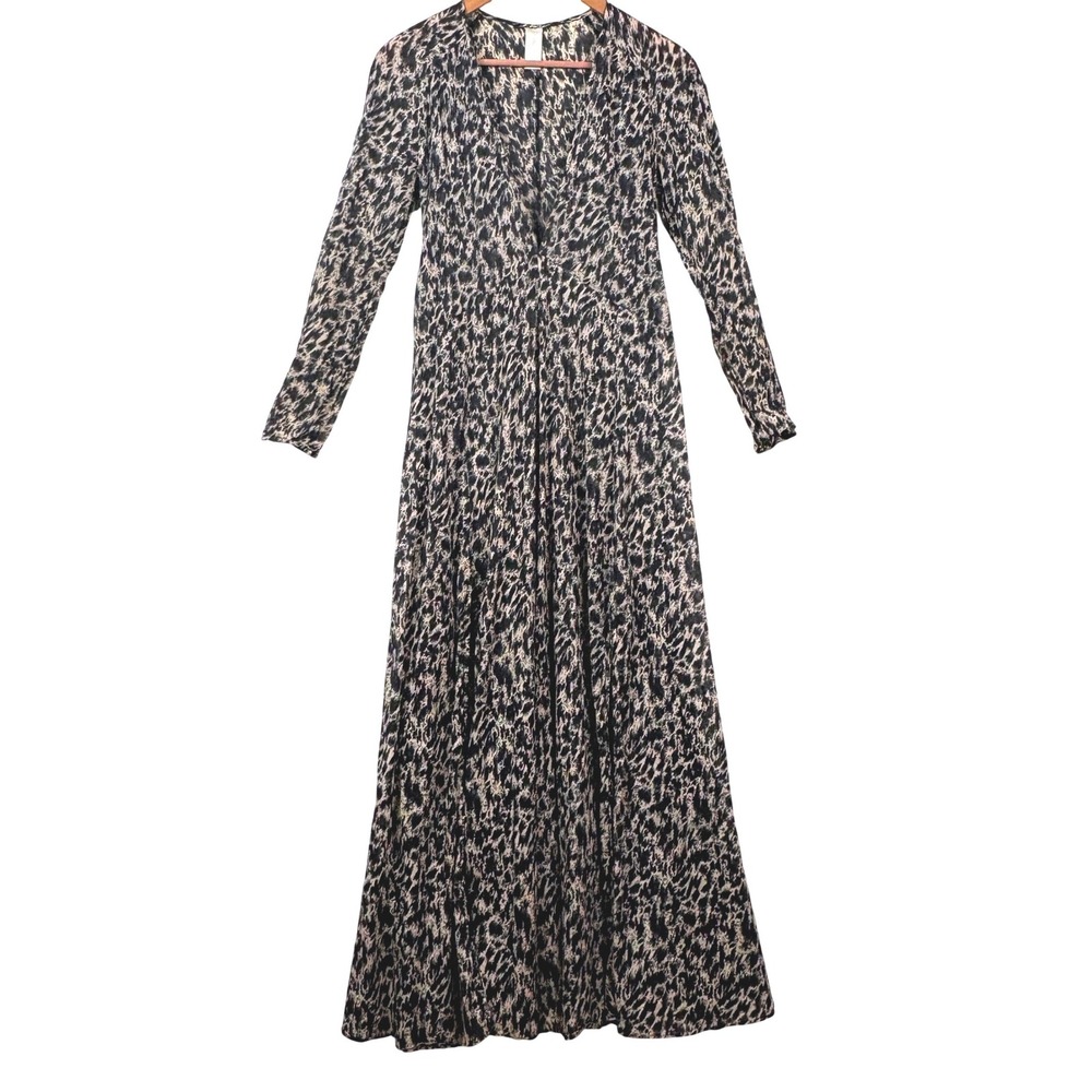 Zimmermann Long Sleeve V-Neck Animal Print Maxi Dress Sz 1/ US 6/ M Boho Exotic